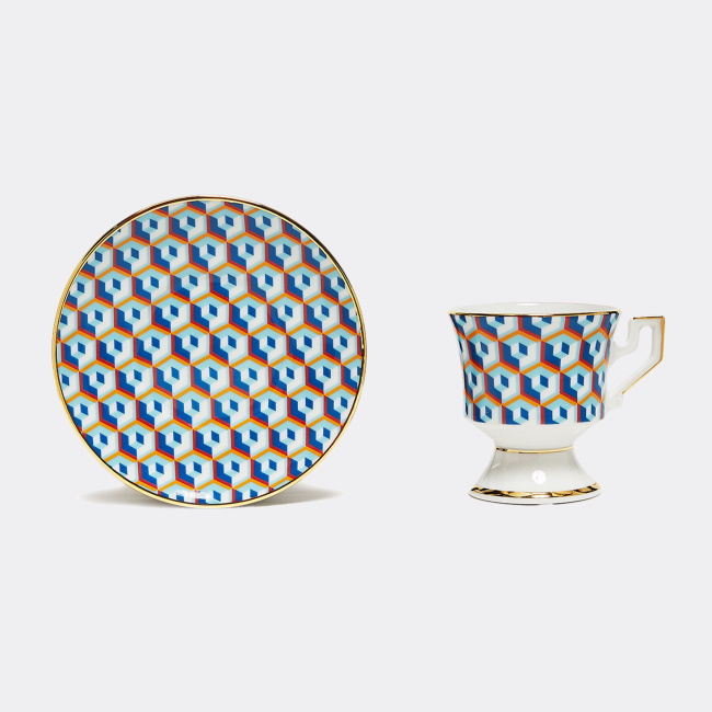 라 더블제이 큐비 에스프레소 잔 2인 세트 Cubi Blu Espresso Cup & Saucer