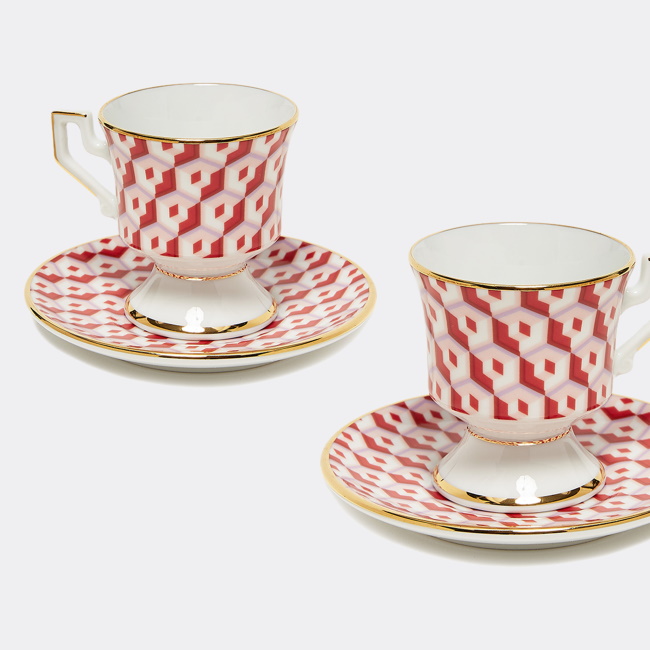 라 더블제이 큐비 에스프레소 잔 2인 세트 Cubi Rosso Espresso Cup & Saucer