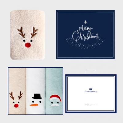 (4월특가) 송월타월 크리스마스 루돌프+눈사람+산타 3매 선물세트(쇼핑백)