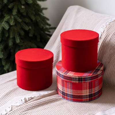 아티파티 크리스마스 원형 선물상자 3종세트 레드 체크 트리장식 데코 소품