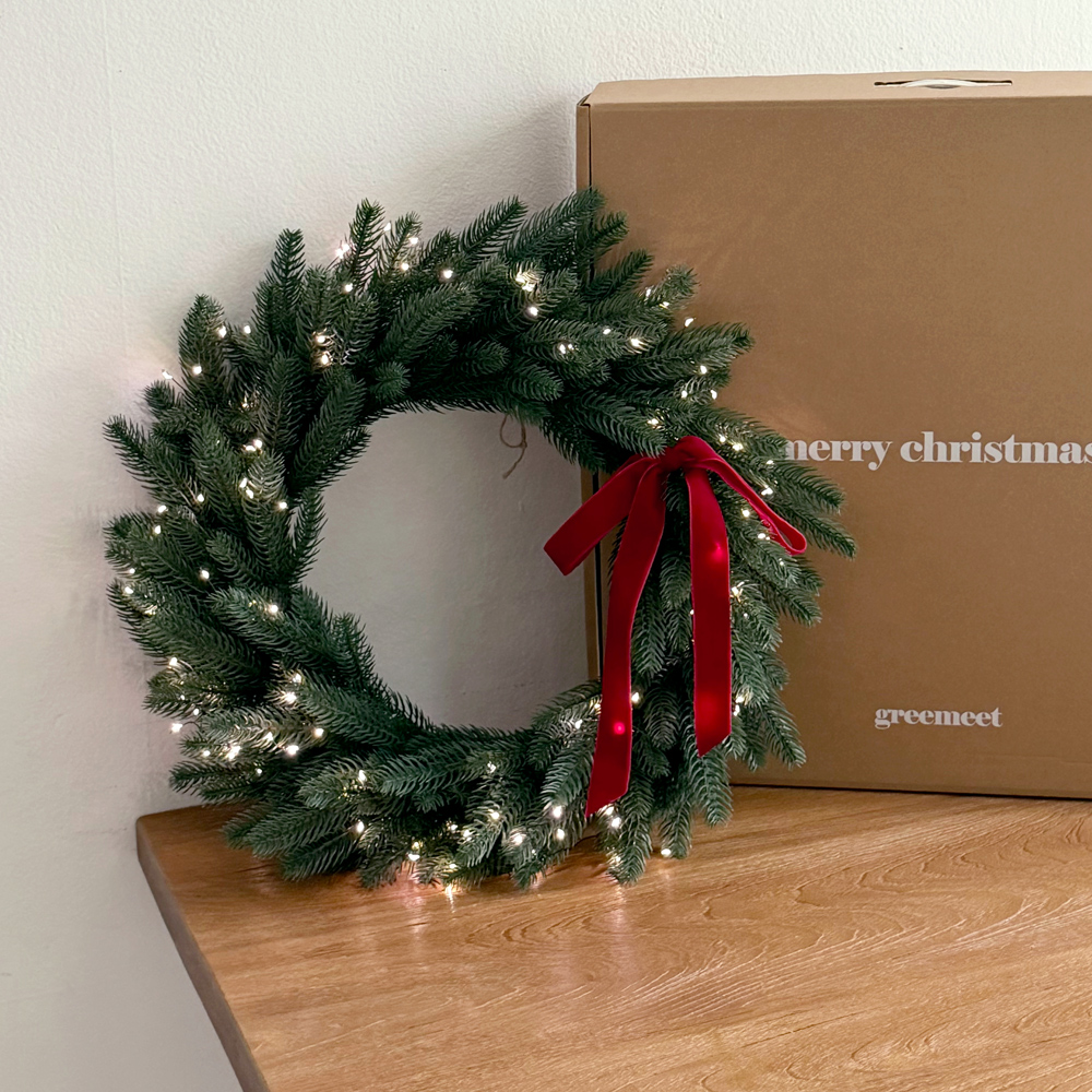 그리밋 크리스마스 PE100% 프리미엄 리얼 리스 선물 세트 (전구+리본포함)