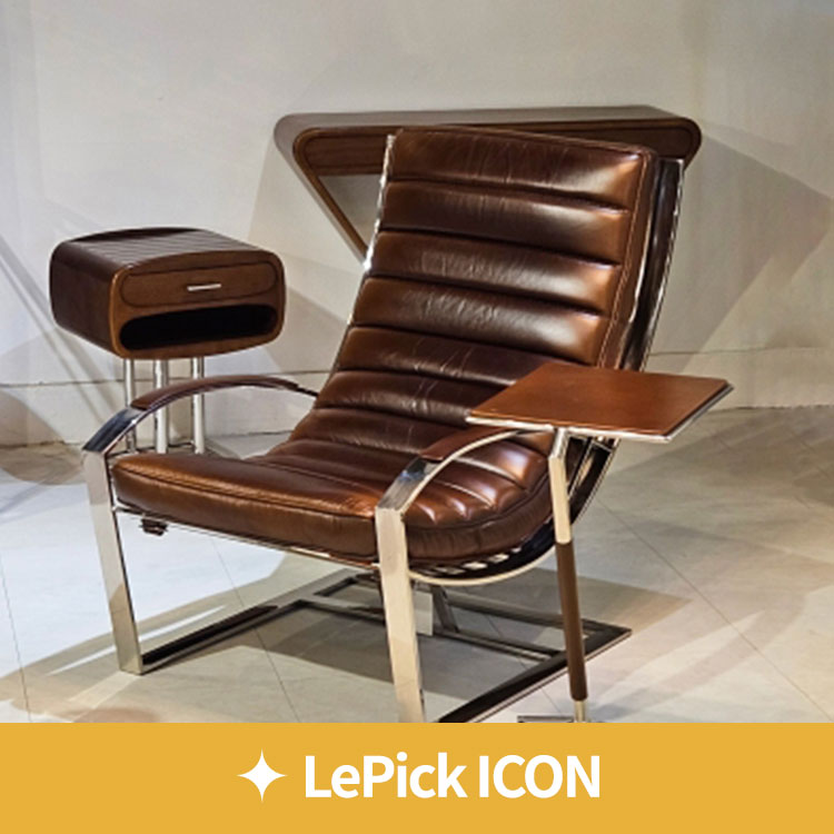 (르픽ICON) [de Bejarry] 프랑스 드비저리 마드리드 라운지 체어 X 오토만 세트 (빈티지레더)