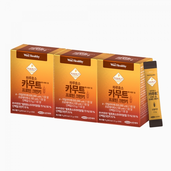 삼진제약 위시헬씨 하루효소 카무트 브랜드 밀 프로틴 크런키 30포 X 3박스