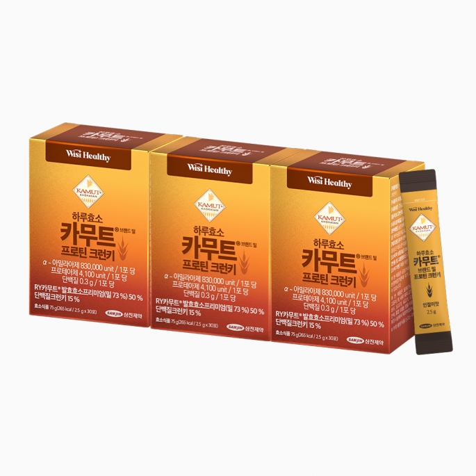 삼진제약 위시헬씨 하루효소 카무트 브랜드 밀 프로틴 크런키 30포 X 3박스