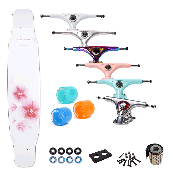 [커스텀 컴플릿-롱보드] LONGBOARDMODEL CLASSIC PINK 46.5&Prime;+트럭(로그or페리스or칼리버)+휠+파츠+그립테입