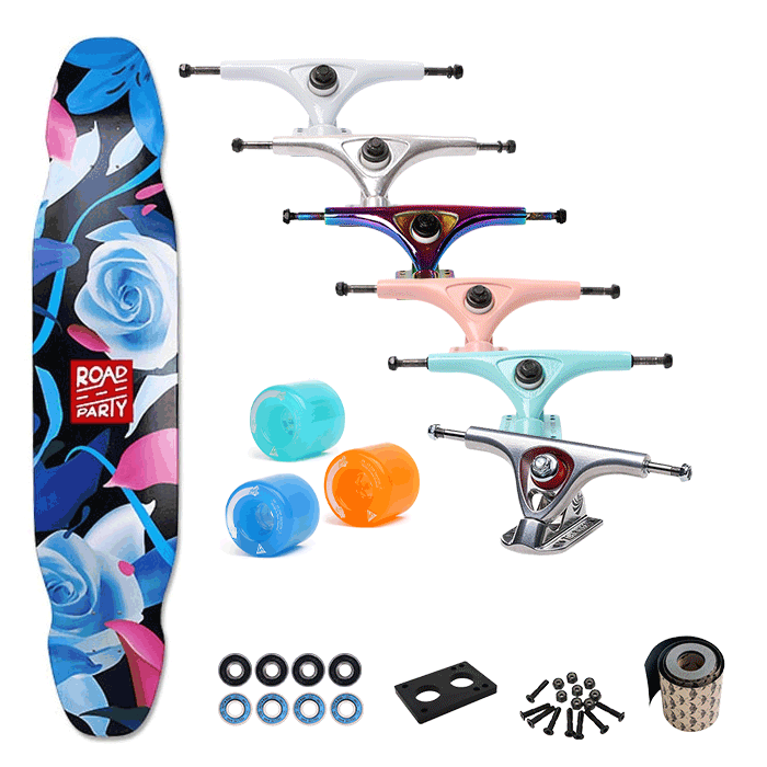 [커스텀 컴플릿-롱보드] ROADPARTY MYSTERY BLACK FLOWER 46&Prime;+트럭(로그or페리스or칼리버)+휠+파츠+그립테입