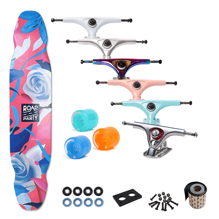 [커스텀 컴플릿-롱보드] ROADPARTY SWEET PINK FLOWER 46&Prime;+트럭(로그or페리스or칼리버)+휠+파츠+그립테입