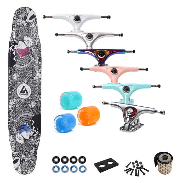 [커스텀 컴플릿-롱보드] CARBON INDIAN 46&Prime;+트럭(로그or페리스or칼리버)+휠+파츠+그립테입