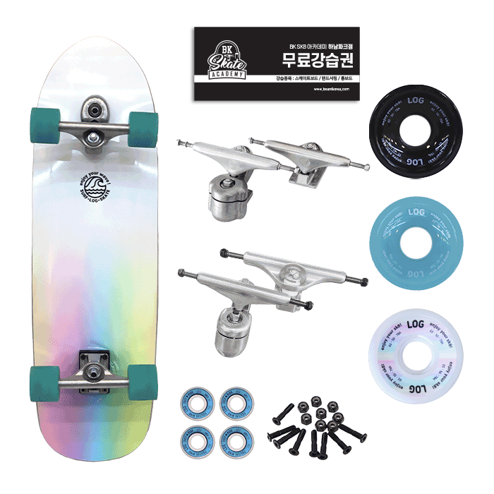 [커스텀 컴플릿-서프스케이트] Log Half Rainbow/Black Surfskate(32/33.5)+트럭(로그or요우)+휠