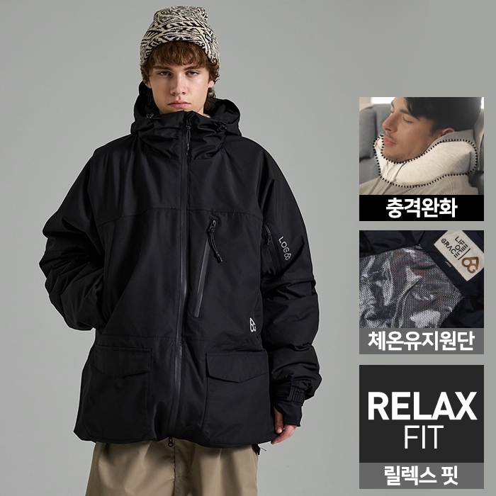 2425 로그 스노우보드복 자켓 테크나인 릴렉스핏 - 블랙 (24TECJK-BK)
