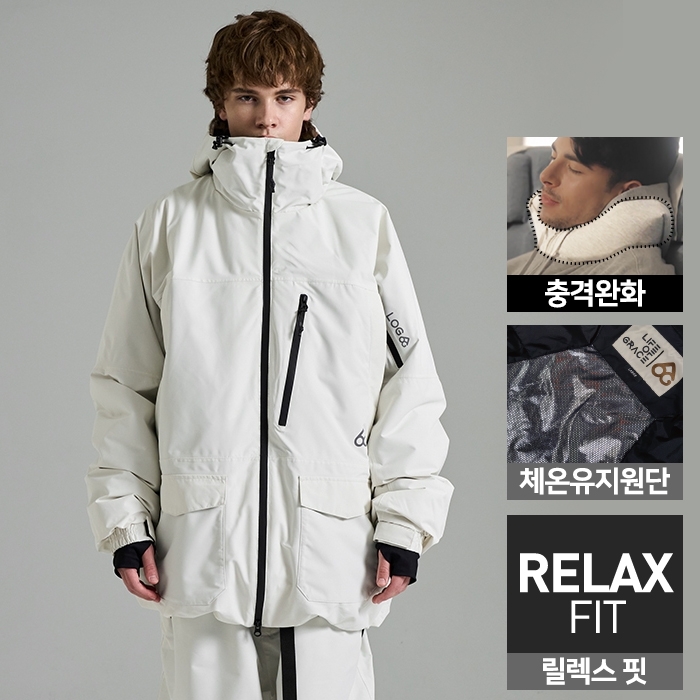 2425 로그 스노우보드복 자켓 테크나인 릴렉스핏 - 화이트 (24TECJK-WH)