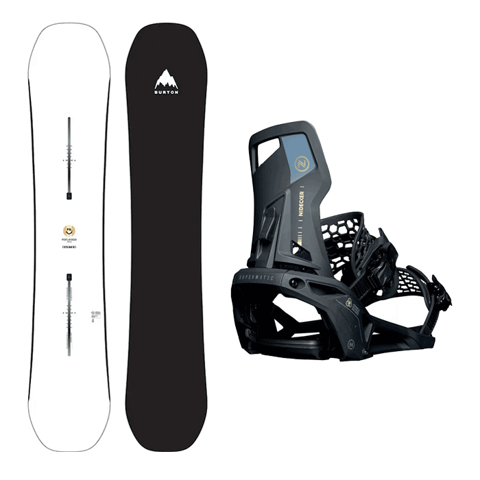 2425 Burton Womens Feelgood Camber Snowboard (White) + 2425 Nidecker Supermatic Snowboard Bindings - Black or White