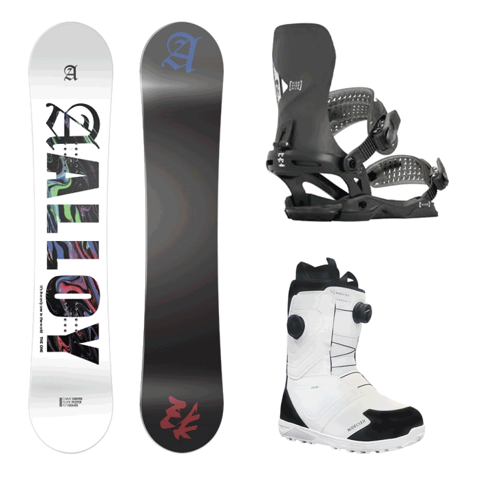 2122 Alloy The One Snowboard - 153 157 + 2324 Rome Vice Snowboard Bindings - Black or White + 2425 Nidecker Charger Alpha Ltd Snowboard Boots - Black ＆ White