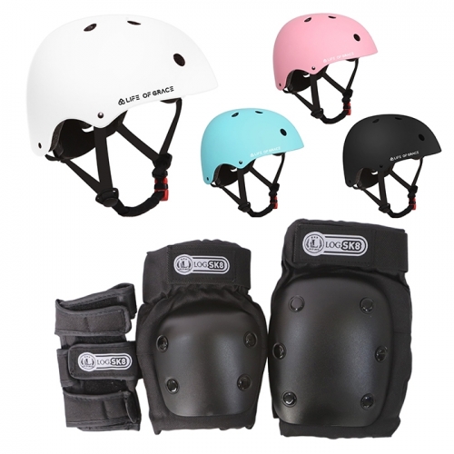 LOG FX-001 V2 Helmet + Protective Gear (Elbow, Knee, Wrist) W/Net Bag Set (로그 스케이트보드 헬멧+보호대 세트) LOG FX-001 V2 Helmet + Protective Gear (Elbow, Knee, Wrist) W/Net Bag Set (로그 스케이트보드 헬멧+보호대 세트)