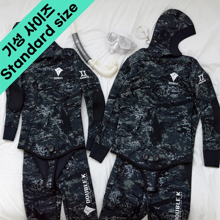 더블케이 프리다이빙 웻슈트 카모 오픈셀 투피스 기성 사이즈 슈트
