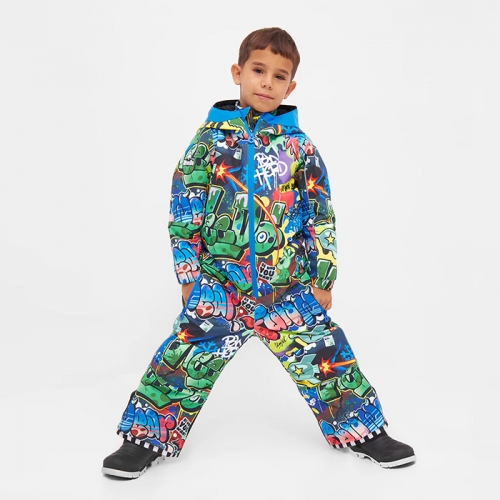 2526 위두 아동용 스노우보드복 원피스 코스모 스프레이프린트 점프슈트 (COSBLUJSprbl)