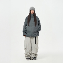 어스투 스노우보드복 코디세트 #4 / 2526 어스투 스노우보드 자켓 3L 플랩 코어 OJK001 - 딥 그레이 + 2526 어스투 스노우보드복 팬츠 U포켓 카고 OSP005 [루즈핏] - 화이트 그레이