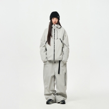 어스투 스노우보드복 코디세트 #21 / 2526 어스투 스노우보드 자켓 3L 엑시스 OJK003 - 화이트 그레이 + 2526 어스투 스노우보드복 팬츠 3L 에어로 쉴드 OSP002 [레귤러핏] - 화이트 그레이