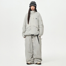 어스투 스노우보드복 코디세트 #44 / 2526 어스투 스노우보드 자켓 오버스케이프 OJK007 - 화이트 그레이 + 2526 어스투 스노우보드복 팬츠 더블 라인 터크 OSP004 [루즈핏] - 화이트 그레이