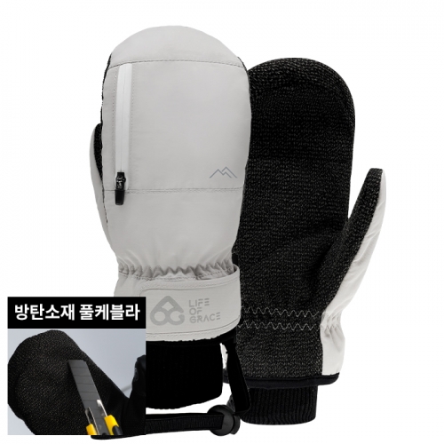 2526 로그 남녀공용 스노우보드 벙어리 장갑 프로 케블라 마운틴 - 아이보리/화이트 25LPKM-I/W