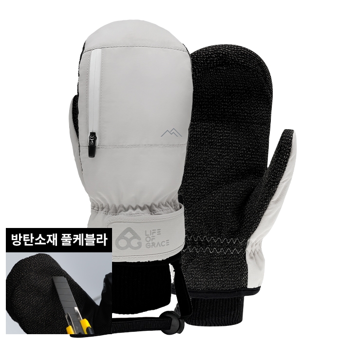 2526 로그 남녀공용 스노우보드 벙어리 장갑 프로 케블라 마운틴 - 아이보리/화이트 25LPKM-I/W