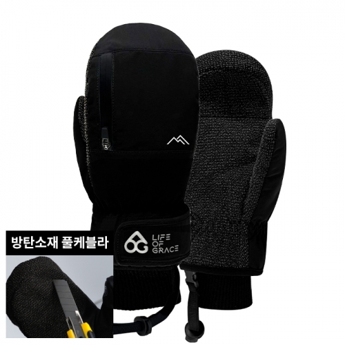 2526 로그 남녀공용 스노우보드 벙어리 장갑 프로 케블라 마운틴 - 블랙/블랙 25LPKM-B/B