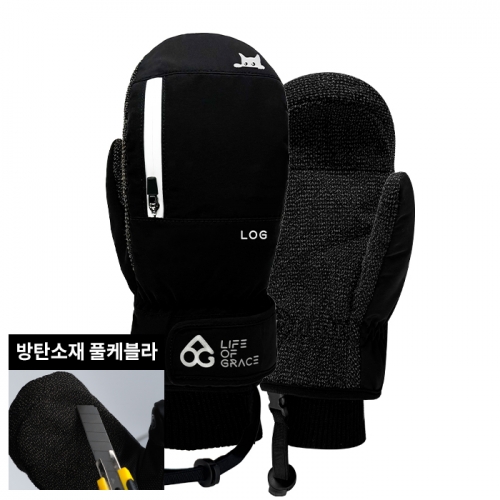 2526 로그 남녀공용 스노우보드 벙어리 장갑 프로 케블라 큐트 캣 - 블랙/화이트 25LPKCC-B/W