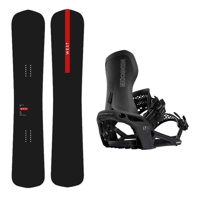 웨스트 스노우보드 카버 한정판 데크 - 158 163 + 2526 니데커 라이트닝 슈퍼매틱 스노우보드 바인딩