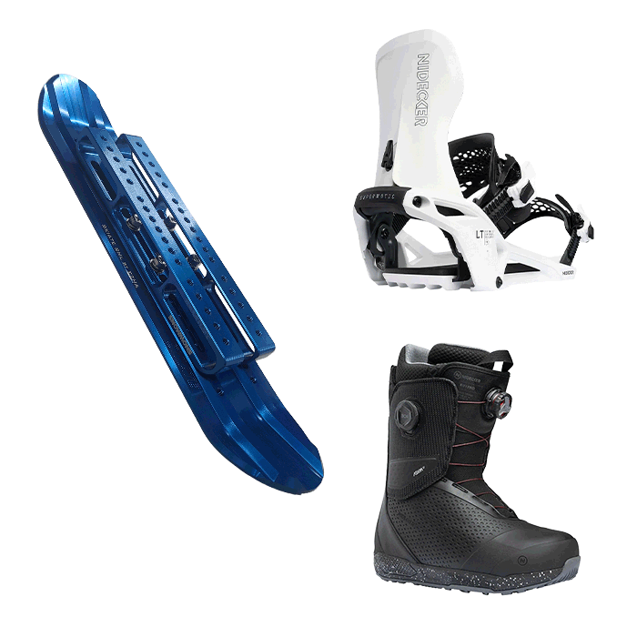 2526 스노몬스 스키에이트 숏스키 메탈 스마일 리프트 세트 + 2526 니데커 라이트닝 슈퍼매틱 스노우보드 바인딩 - 화이트 + 2526 니데커 스노우보드 부츠 리프트 프로