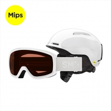 2627 스미스 청소년용 보드 스키 고글+헬멧 콤보 스노우데이 + 글라이드 밉스 - 화이트