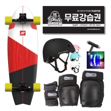 [입문&초중급 올인원] 하이드로포닉 서프스케이트 + 보호대 + 헬멧세트 + 무료강습 + LED불바퀴 + 휴대용툴 - 볼텍스 블랙 레드 31,5&Prime;x9,75&Prime;