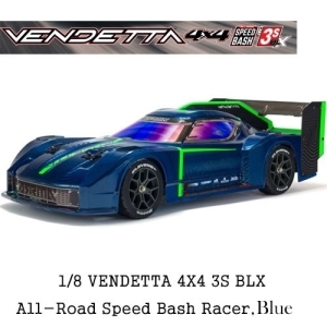 ARA4319V3T2 ARRMA 1/8 VENDETTA 4X4 3S BLX Brushless All-Road Speed Bash Racer, Blue