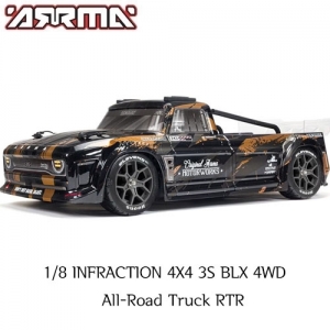 ARA4315V3T1 (3셀지원 브러시스버전)ARRMA 1/8 INFRACTION 4X4 3S BLX 4WD All-Road Truck RTR, Gold 조종기 포함