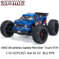 ARA4410V2T2 최신형 ARRMA 1:10 OUTCAST 4x4 4S V2 BLX RTR Stunt Truck Blue