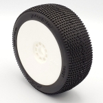 AKA14021XRW [최고품질] 1/8 P1 Soft Long Wear Pre-Mounted Tires, White EVO Wheels (2): Buggy