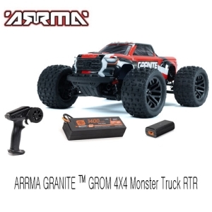 ARA2102T2 1/18 GRANITE GROM MEGA 380 브러시드 4X4 몬스터 트럭 RTR (배터리 및 충전기 포함, 레드)