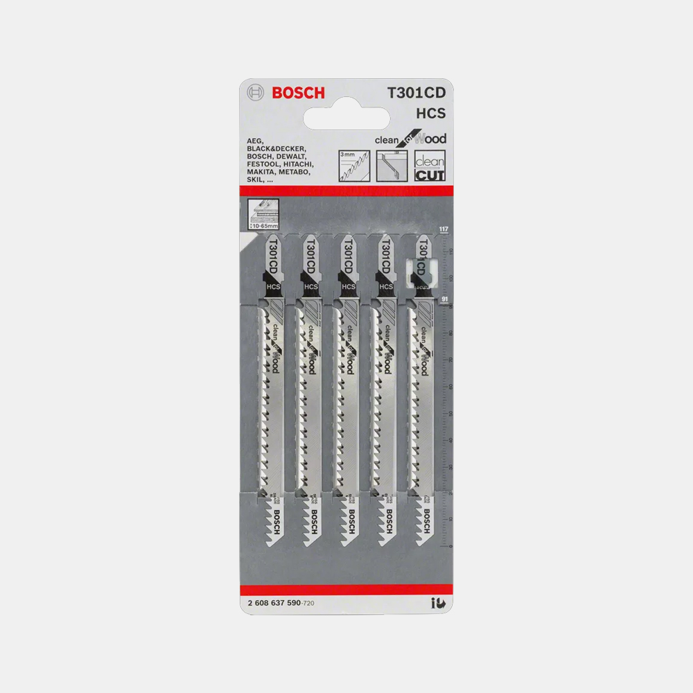[5250](보쉬) BOSCH 직소날 1판=5개 T301CD 전장:91mm,목재용,깔끔한절단10-65