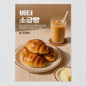 온도우 버터 소금빵 2종 포스터 카페 메뉴 디저트 음료 홍보 POP A4 A3 실내외 배너 1+1