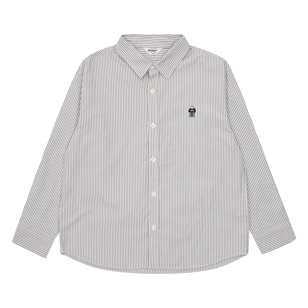 [에꼴리에] 봄 남자 베어자수 스트라이프 셔츠(23A1301)