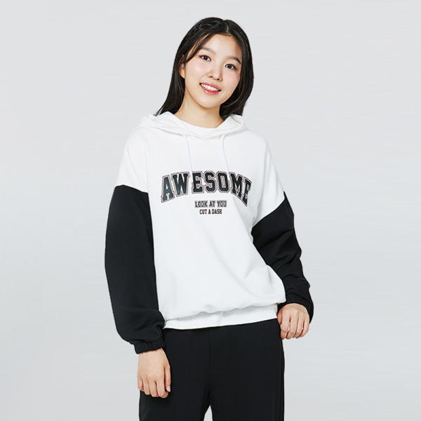 [소이] 여자 가을이월 소매배색후드셋업티(24F5751)