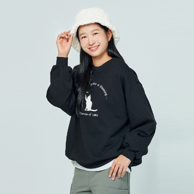 [소이] 여자 겨울이월 노기모 캣일러스트맨투맨티(24W0483)