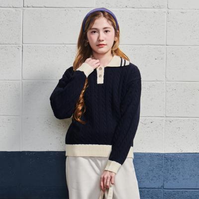 [에꼴리에] 여자 겨울이월 클래식 케이블 카라니트티 (24D5081)