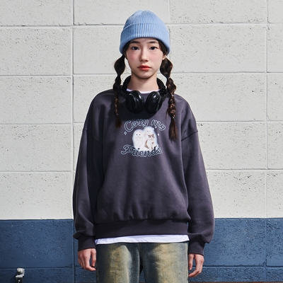 [에꼴리에] 여자 겨울이월 캣프린팅양기모맨투맨티(24D1456)