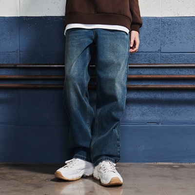 [에꼴리에] 남자 겨울이월 스트레이트 기모 빈티지 블루진(24D0208)