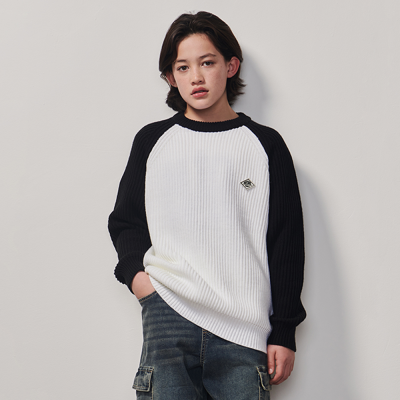 [에꼴리에] 남녀공용 가을이월 와펜포인트라글란니트티(25A5001)