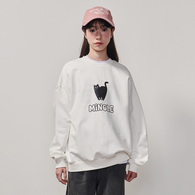 [에꼴리에] 여자 가을이월 캣프린트 바이오 맨투맨티(25A1452)