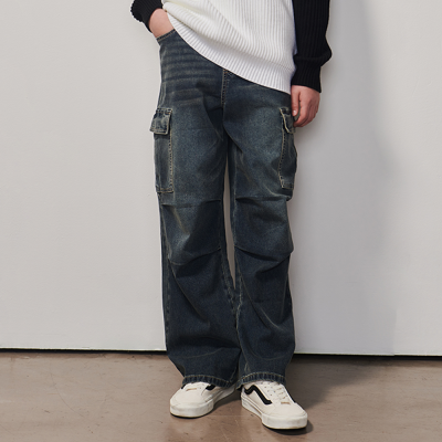 [에꼴리에] 남자 봄이월 빈티지블루 카고 파라슈트진(25A1205)