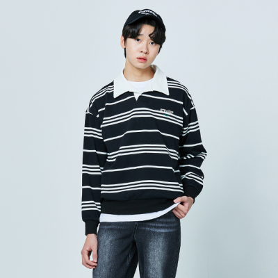 [소이] 남자 가을이월 스트라이프카라 맨투맨티(25S5405)