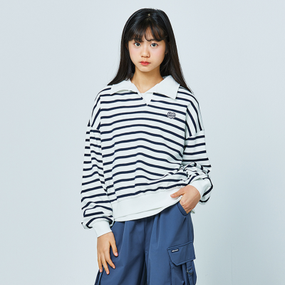 [소이] 여자 봄이월 네이비스트라이프카라맨투맨티(25S1458)