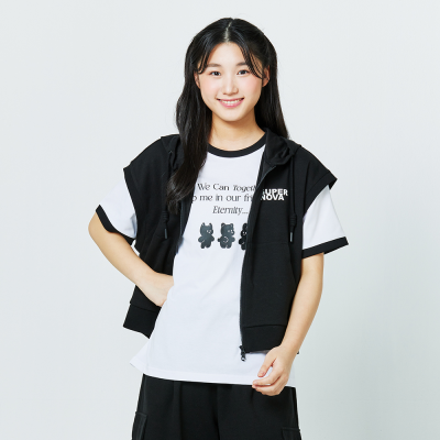 [소이] 여자 여름이월 블랙크롭후드셋업조끼(25M0785)